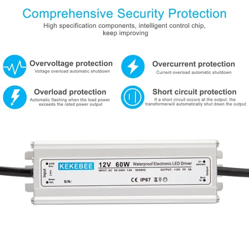 Vista 2 de Controlador LED 12V 60W Transformador impermeable CA 90-240V a CC 12V 5A Fuente de alimentación conmutada de bajo voltaje Convertidor IP67 adecuado