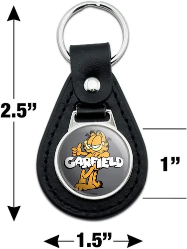 Vista 2 de Garfield de cuero negro con llavero con logotipo