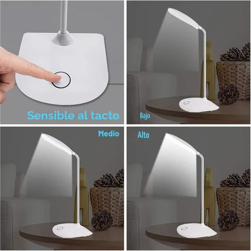Vista 2 de Deeplite - Lámpara de escritorio LED con cuello de ganso flexible de 3 niveles de brillo, lámpara de mesa operada por batería de 5 W, control