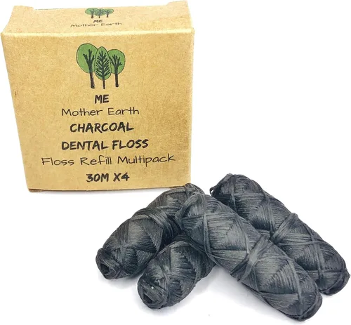 Vista 4 de Recambio de hilo dental de carbón de bambú biodegradable vegano Cera de Candelilla natural 30M x4 Aceite esencial de menta Cuidado bucal