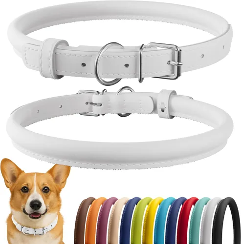Vista 8 de CollarDirect - Collar de cuero enrollado para perro, collar redondo acolchado suave para cachorro, collar de cuero auténtico hecho a mano