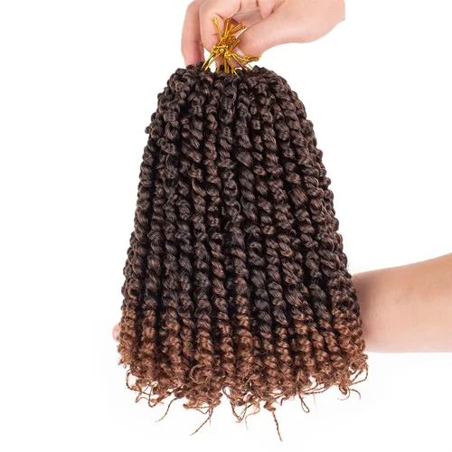 Vista 20 de Leeven Cabello rubio degradado de 14 pulgadas, pretrenzado y trenzado de pasión, 8 paquetes de extensiones de cabello sintético bohemio para mujeres