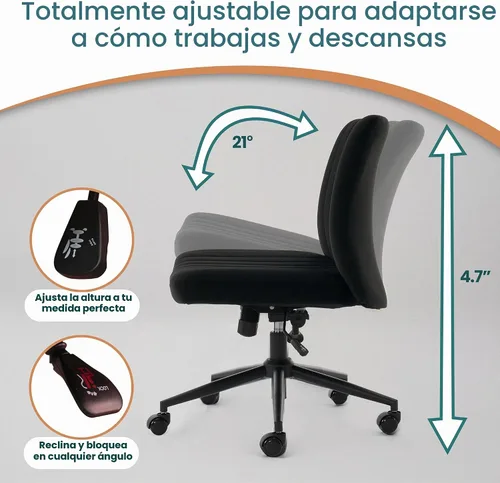 Vista 8 de NYPOT Silla de escritorio cruzada ajustable y sin brazos con ruedas