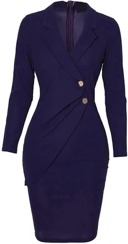 Vista 4 de LIUguoo Vestido formal de manga larga para mujer con cuello en V profundo casual para negocios trabajo cóctel fiesta lápiz