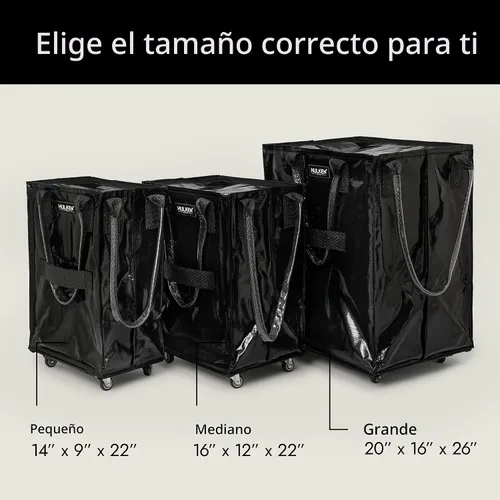 Vista 3 de (Mediano, Negro) Bolsa de Comestibles Reutilizable con Ruedas, Carrito de Compras, Bolsa Rodante, Cierre con Cremallera, Ligera, Soporta Hasta 66