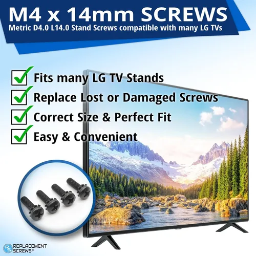 Vista 2 de ReplacementScrews Tornillos M4 de 0.551 in compatibles con muchos soportes de TV LG, juego de 4