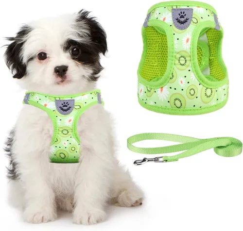 Vista 30 de Arnés de malla suave para cachorros – Juego de arnés y correa para perros pequeños, ajustable y cómodo chaleco reflectante acolchado para cachorros