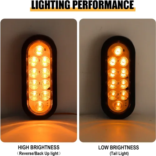 Vista 4 de 2 luces LED ámbar ovaladas para remolque, 6 pulgadas, luces LED ovaladas de parada, intermitentes, luces de freno de remolque lateral, lámpara de 2