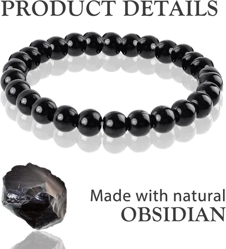 Vista 4 de QUACOWW Tobillera adelgazante de obsidiana negra, antihinchazón, tobillera y pulsera de obsidiana negra ajustable antiansiedad para mujeres