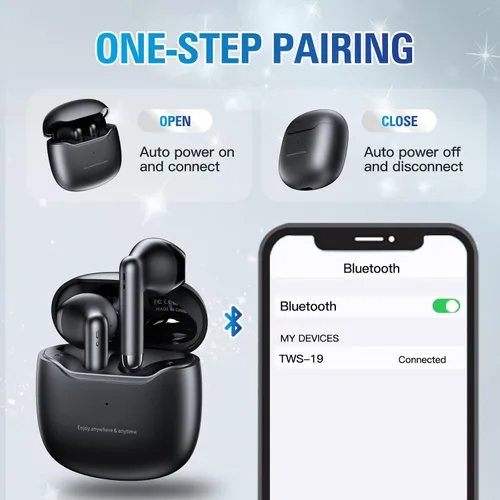 Vista 2 de Auriculares True Wireless Bluetooth 5.3 con micrófono para hacer ejercicio, cancelación de ruido, auriculares Blue Tooth, graves profundos, TWS