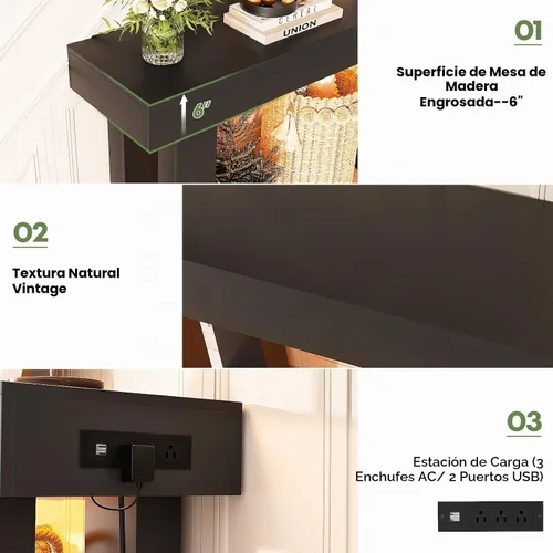 Vista 7 de Unikito Mesa de entrada de 32 pulgadas con enchufe y sensor de luz, mesa consola estrecha con almacenamiento detrás del sofá, mesa de entrada