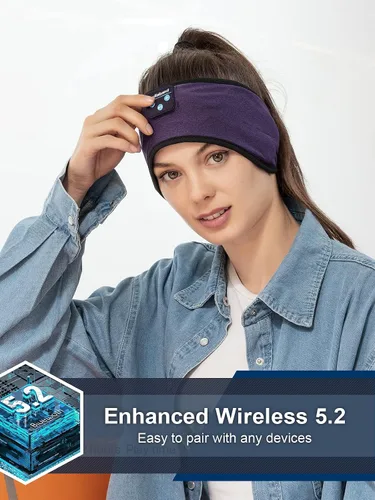 Vista 5 de Lullaband Diadema Bluetooth para dormir de lado, cómoda diadema con micrófono de altavoz fino, regalo manos libres Púrpura oscuro