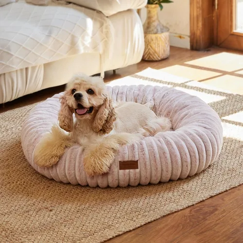 Vista 9 de FUKUMARU Cama para Perros, Camas Calmantes en Forma de Dona para Cachorros Ansiosos, Cama Moderna y Estética para Gatos con Estampado Degradado