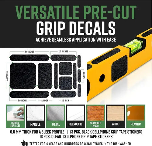 Vista 5 de Dragon Grips 13 piezas de cinta de agarre de goma rectangular, pegatinas de agarre gomosas para estuche de teléfono, mouse, pistola, herramientas