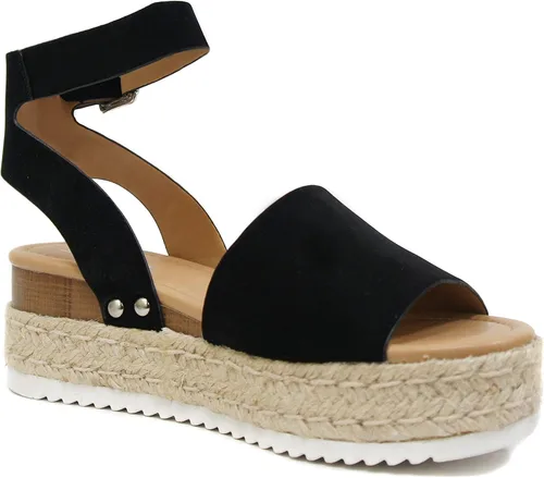 Vista 2 de SODA Topic - Sandalia con correa al tobillo y puntera abierta para mujer, Negro (black Nubuck), 8