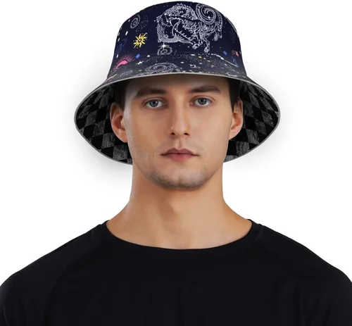 Vista 7 de Sombrero de pescador con constelación del zodiaco y escorpio, sombreros de pescador de viaje de verano de doble cara para mujeres y hombres