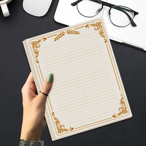 Vista 5 de Papel de carta con rayas vintage, papel estacionario para escribir cartas, 50 hojas de líneas y diseño de borde antiguo para papeles de escritura