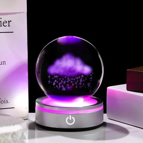 Vista 3 de Arikyrist Bola de cristal 3D de 8 cm de nubes y lluvias, regalo para mujeres y hombres, bola decorativa de cristal K9 con figura grabada de nubes