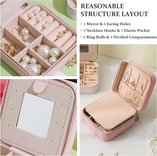 Vista 3 de MODENGKONGJIAN Joyero de viaje para mujer, a la moda, para anillos, collares, aretes, joyería, caja organizadora, pequeña, portátil, personalizada