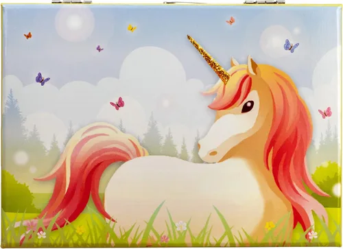 Vista 3 de Joyero musical mágico de recuerdo de unicornio con collar de corazón de unicornio