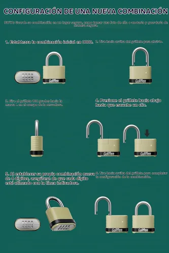 Vista 5 de Guliffen Candado de combinación para exteriores, resistente a la intemperie, 4 candados de combinación reiniciables para casillero, cobertizo