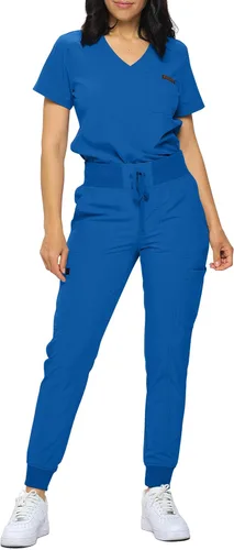 Vista 9 de Monarch Uniforms Slim Fit Stretchy Scrubs Women's Jogger Scrub Set Slim Jogger Scrubs with Tuck-In Top for Women Negro