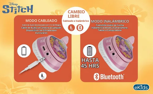 Vista 8 de Disney Stitch Angel - Auriculares Bluetooth para niños, auriculares inalámbricos