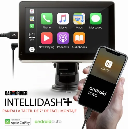 Vista 2 de Car and Driver INTELLIDASH+ pantalla inteligente para tablero de auto con Apple CarPlay y Android Auto, pantalla táctil IPS de 7 pulgadas