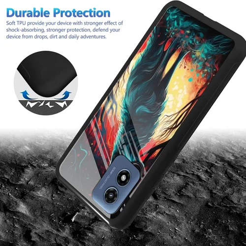 Vista 3 de Funda para Motorola Moto G Play 4G 2024 con protector de pantalla, parte trasera de vidrio templado + funda de silicona suave TPU absorción