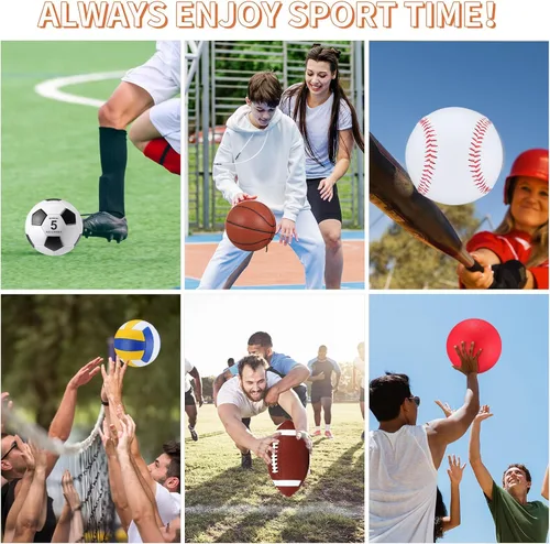 Vista 5 de Libima Juego de 6 Pelotas Multideporte de Tamaño Oficial Fútbol Baloncesto Fútbol Soccer Voleibol Pelota de Patio Béisbol con Bolsa de Equipo