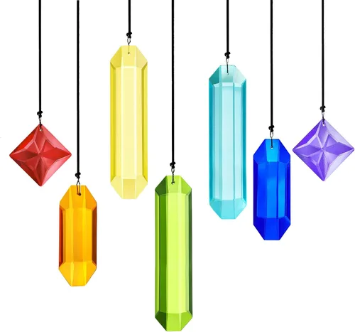 Vista 10 de HDCRYSTALGIFTS 7 piezas de prismas de cristal atrapasoles para colgar en ventanas, atrapasoles de cristal arcoíris colgantes para ventanas