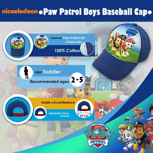 Vista 3 de Nickelodeon Gorra de béisbol para niños de la Patrulla Canina 100 algodón de 2 a 5 años color azul