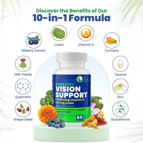 Vista 4 de AREDS 2 Vitaminas oculares con luteína y zeaxantina para la salud macular, suplemento de salud de visión de arándano, 20 mg de luteína, zinc
