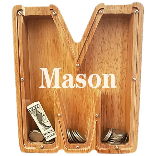Vista 19 de Alcancía personalizada grande de madera con letras, alcancía de monedas, alcancía personalizada con nombre, puede usarse como regalo de Navidad