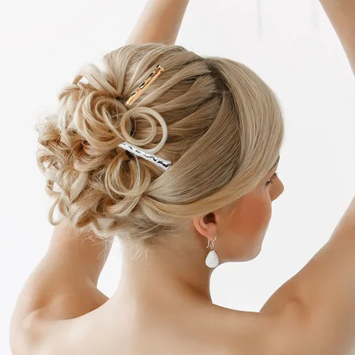 Vista 2 de RAYNAG Paquete de 4 palillos de metal para el cabello, palillos de pelo para niñas y mujeres, alfileres de aleación, dorado y plateado