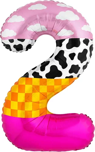 Vista 21 de Globo número 0 de 40 pulgadas con nubes rosadas, diseño de tatuajes, globos de papel de aluminio de números grandes para fiesta temática de granja