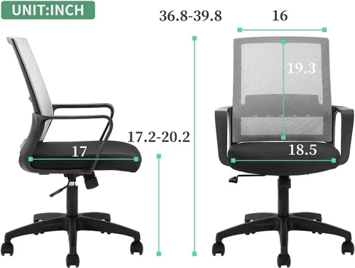 Vista 3 de HGS Silla ergonómica para computadora, silla de oficina, sillas de escritorio de malla, silla giratoria barata con ruedas, altura ajustable con Gris