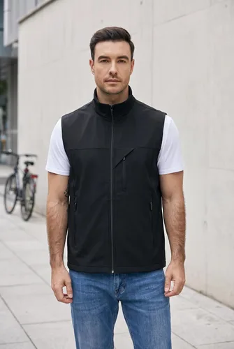 Vista 2 de Chalecos para hombre, a prueba de viento, ligero, softshell sin mangas Negro