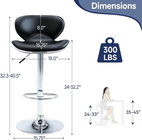 Vista 2 de Juego de 2 taburetes de bar, taburetes de bar giratorios ajustables para mostrador de cocina, silla de bar moderna de cuero PU de altura