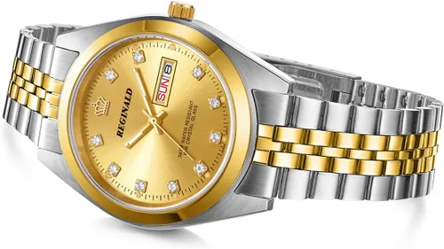 Vista 11 de PASOY Fashion Men's All Gold Watch Unisex Diamonds Steel Ultra Thin Case Quartz Silver Roman Date Week Wrist Watch 37mm oro reloj de pulsera