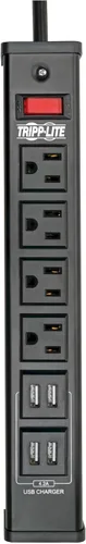 Vista 3 de Tripp Lite Regleta de protección contra sobretensiones de 4 tomas, cable de 6 pies, 450 julios, 4 puertos de carga USB, LED, seguro de 10K