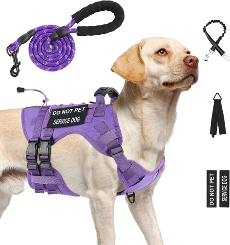 Vista 10 de Arnés táctico sin tirones para perro, tamaño pequeño, chaleco para perro de servicio, S, negro Arnés táctico y correa para perro, arnés ajustable