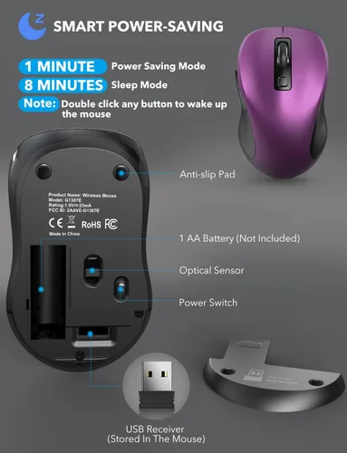 Vista 4 de Trueque Mouse inalámbrico para laptop, mouse ergonómico de 2.4 GHz con 3 niveles de DPI ajustables, botones de página arriba y abajo, mouse USB