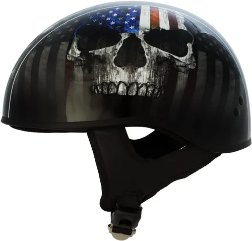 Vista 3 de Hot Leathers HLD1042 Casco de calavera con diseño de bala de guerrero negro brillante avanzado aprobado por DOT