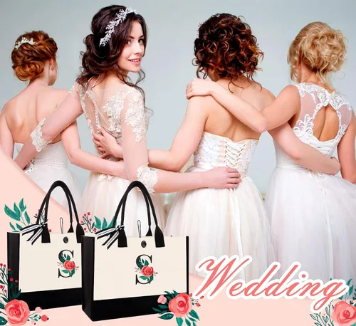 Vista 6 de Initial Canvas Tote Bag, Monogrammed Tote Bags Suitable for Mother's Day Wedding Beach