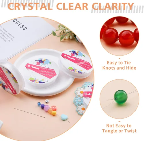 Vista 2 de UOOU 4 rollos de cuerda de pulsera de 0.016 in, cuerda elástica para pulseras 60m Stretchy String for Bracelet Making, Clear Beading Thread with