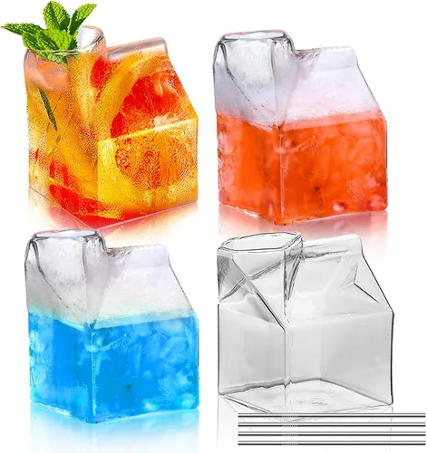Vista 8 de SuproBarware Vasos de cóctel de 12 oz 12.2 fl oz, vasos de Martini, vasos de whisky, vasos creativos con forma de caja de leche para cóctel