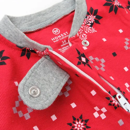 Vista 3 de HonestBaby Sleep and Play Footed Holiday Pajamas One-Piece Sleeper Zip-front Organic Cotton PJs Baby Boys, Girls, Unisex