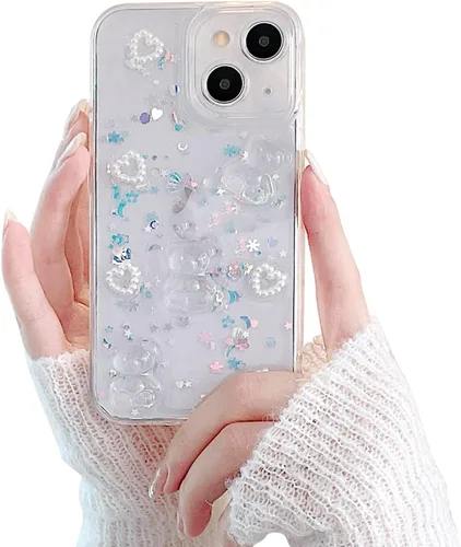 Vista 9 de Funda de teléfono para iPhone XR, bonito diseño transparente con purpurina de oso 3D para iPhone XR, para mujeres y niñas, a prueba de golpes