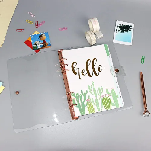 Vista 5 de Personal - Funda de PVC transparente A5, funda de PVC suave y transparente para cuaderno, 6 anillos, protector de 6 anillos con cierre de botón a